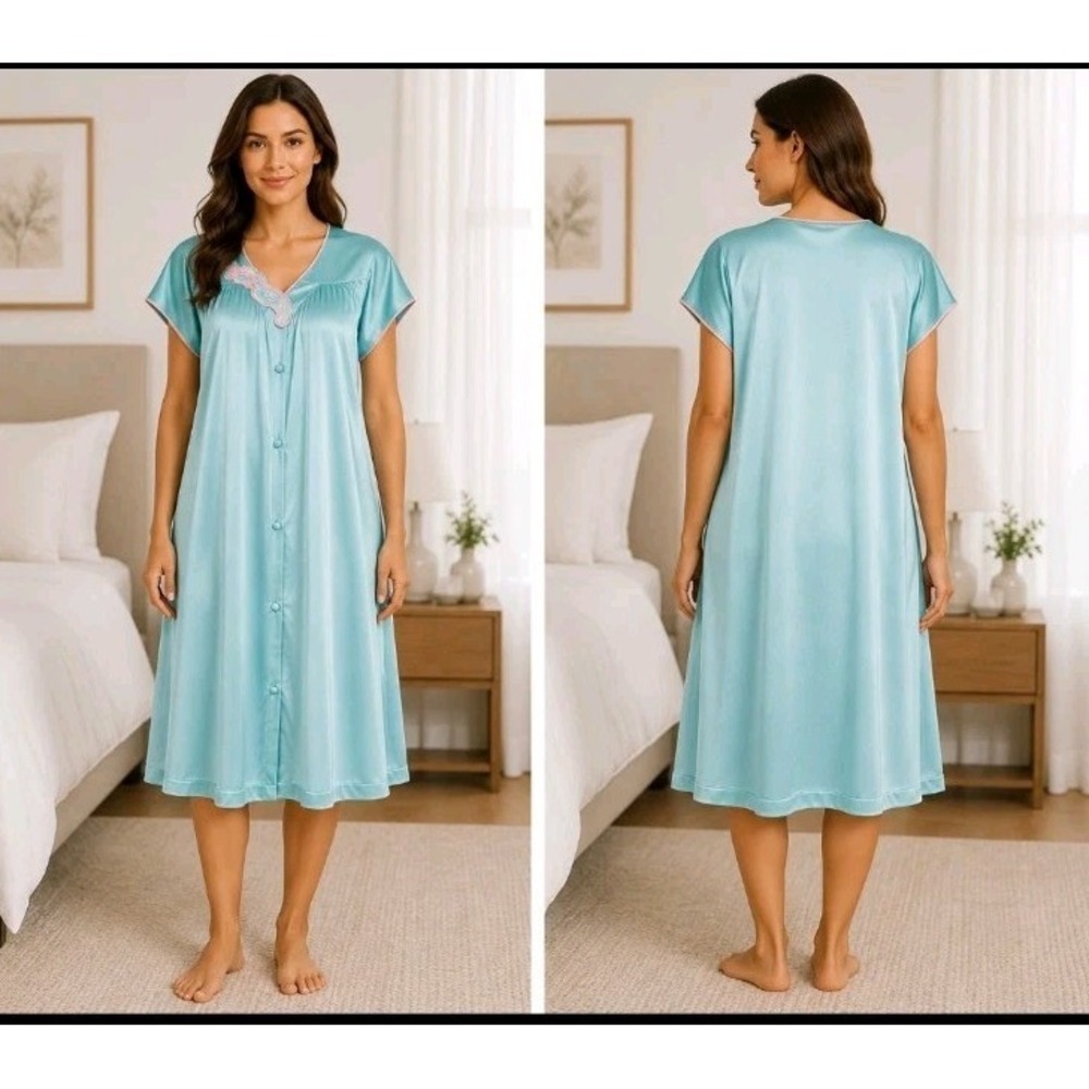 Vintage JcPenney‎ Lot Of 2 Midi Nylon Nightgowns Mint Green Blush Pink  Flaw